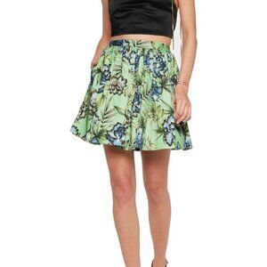 Alice + Olivia Floral Skirt Green Blue A-Line Flowy Designer Skirt-